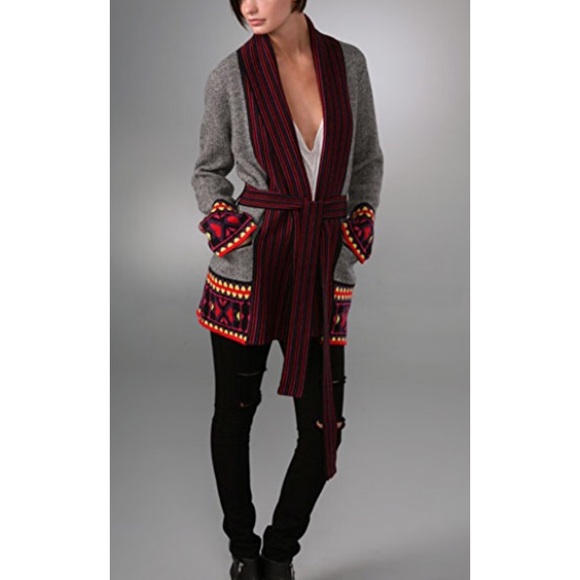 Belted wrap sweater wool cashmere cardigan Small - Picture 2 of 4